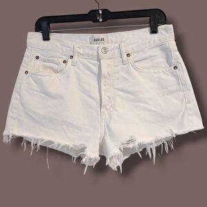 AGOLDE White 100% Organic Cotton Mid Rise Raw Cut-Off Parker Denim Short 28